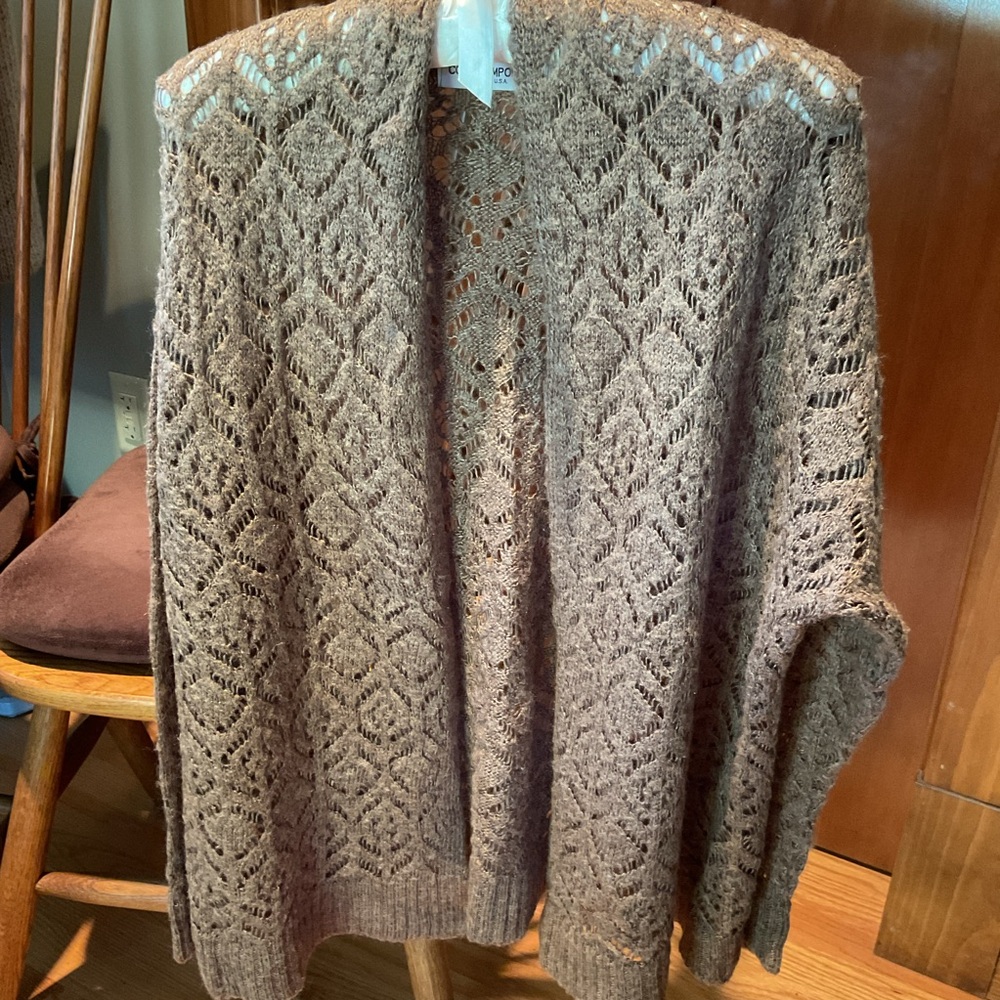 Brown cardigan ⭐️ lace knit pattern ⭐️ open front ⭐️ XL ⭐️ 100% acrylic ⭐️ tan - Picture 2 of 5